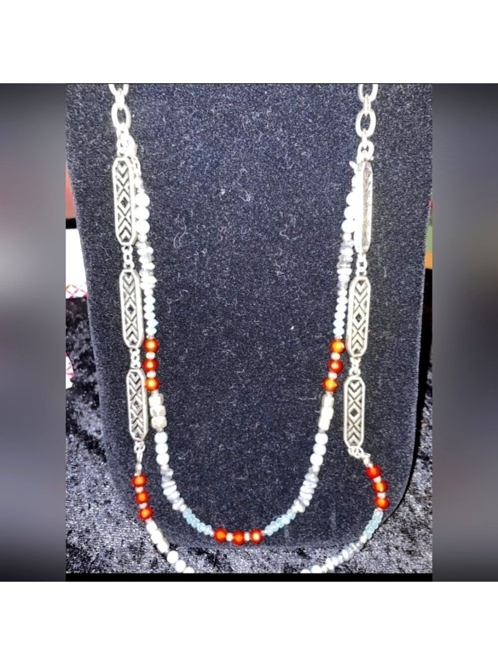 Premier Designs FAST FORWARD Versatile Necklace Antiqued Silver Tone, Grey, Red